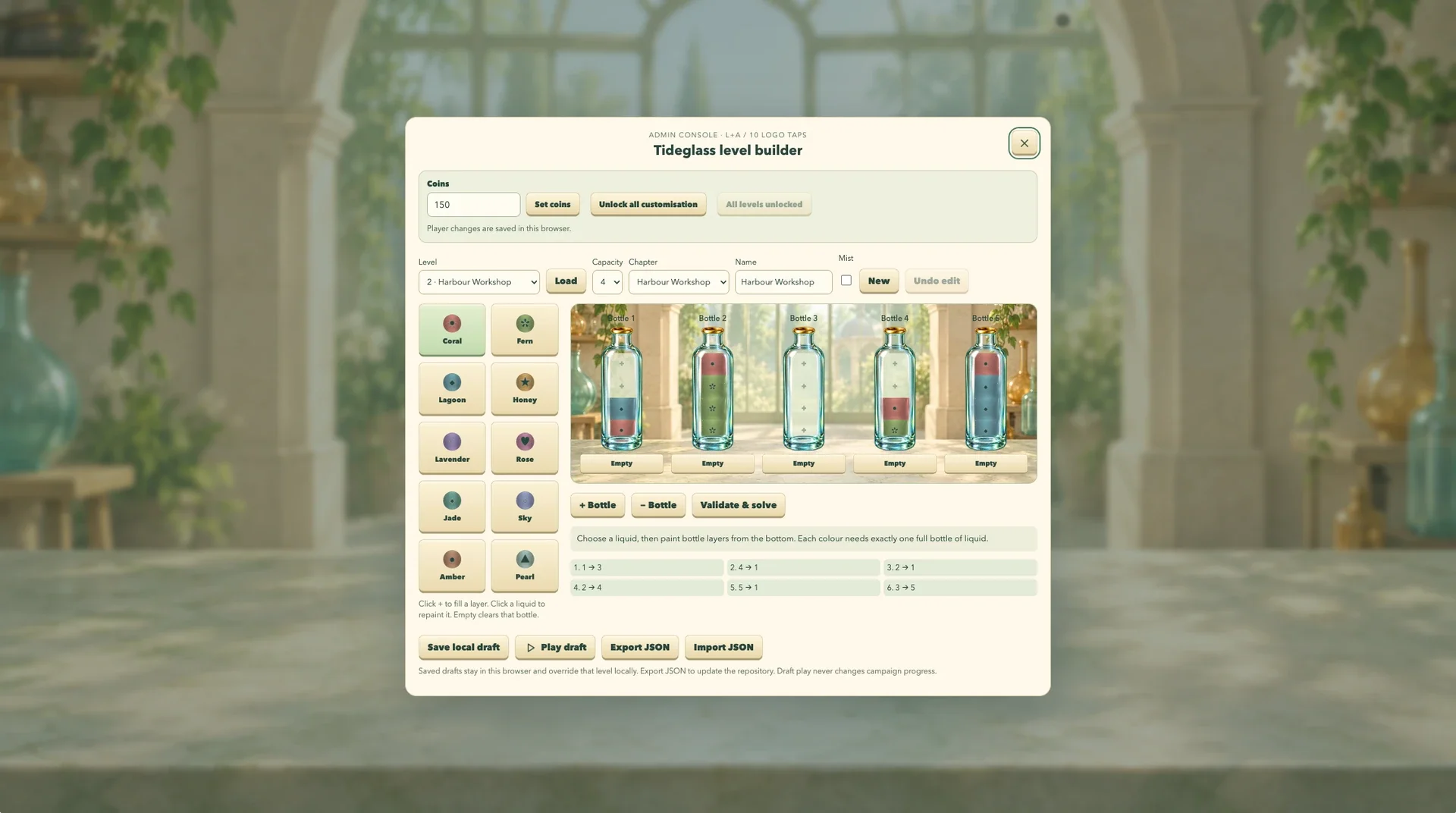 Level editor — create, validate, playtest, import and export puzzles.