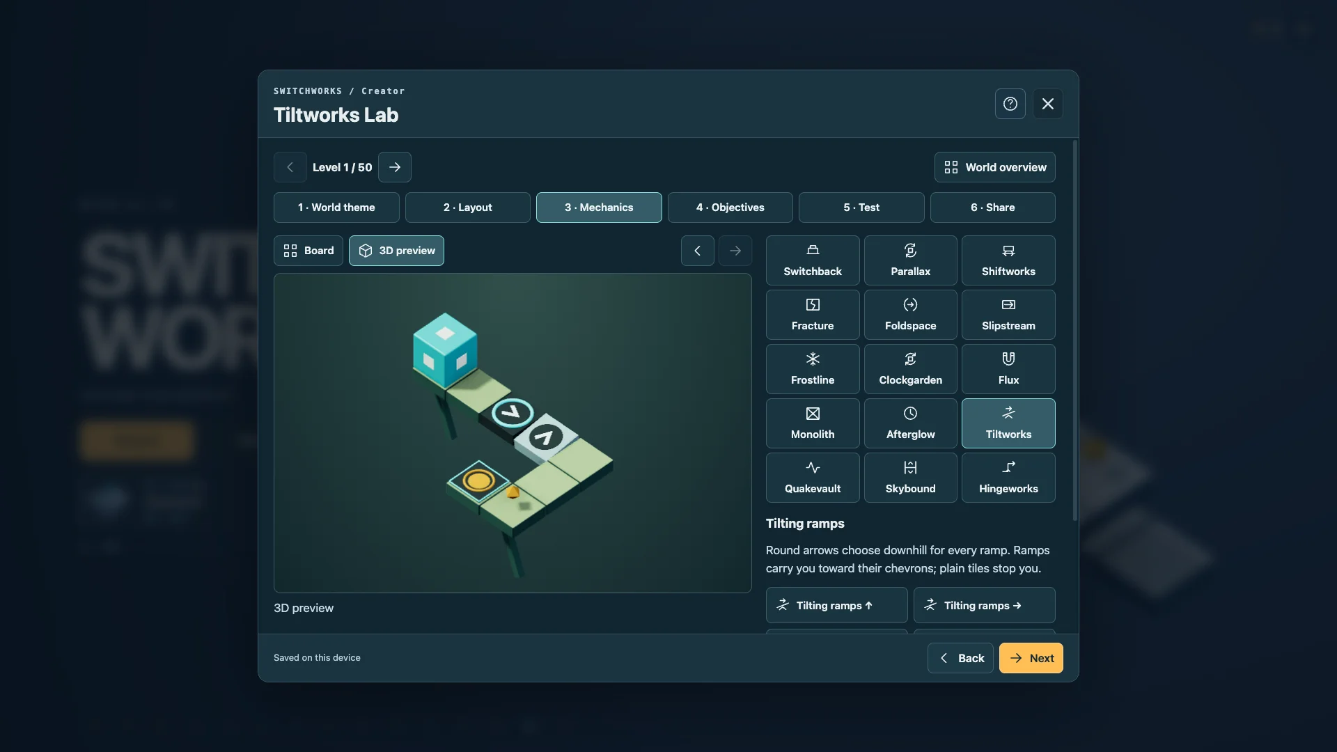 Creator: edit a labelled tutorial example with a live 3D preview.