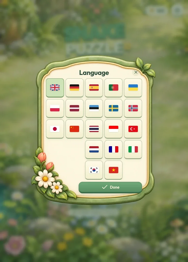 20 player languages with a flag-based picker