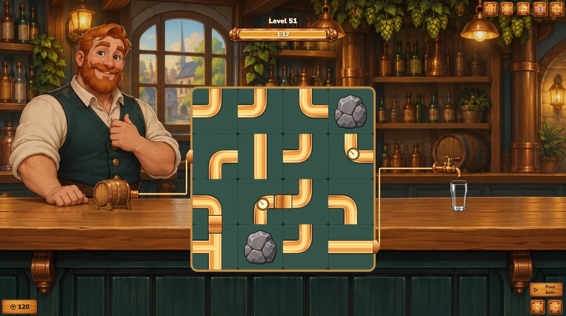 Level 51 — a larger pipe-routing challenge.