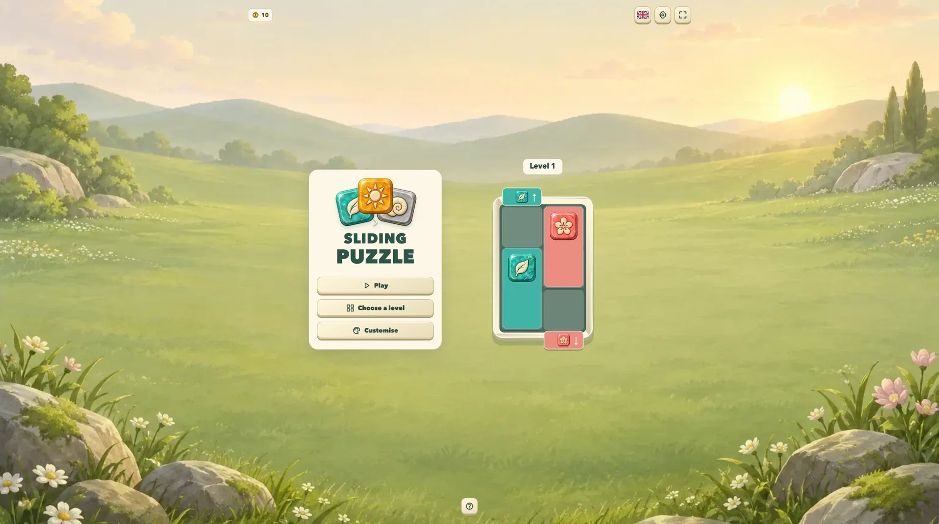 Main menu — choose a puzzle or customise the garden.