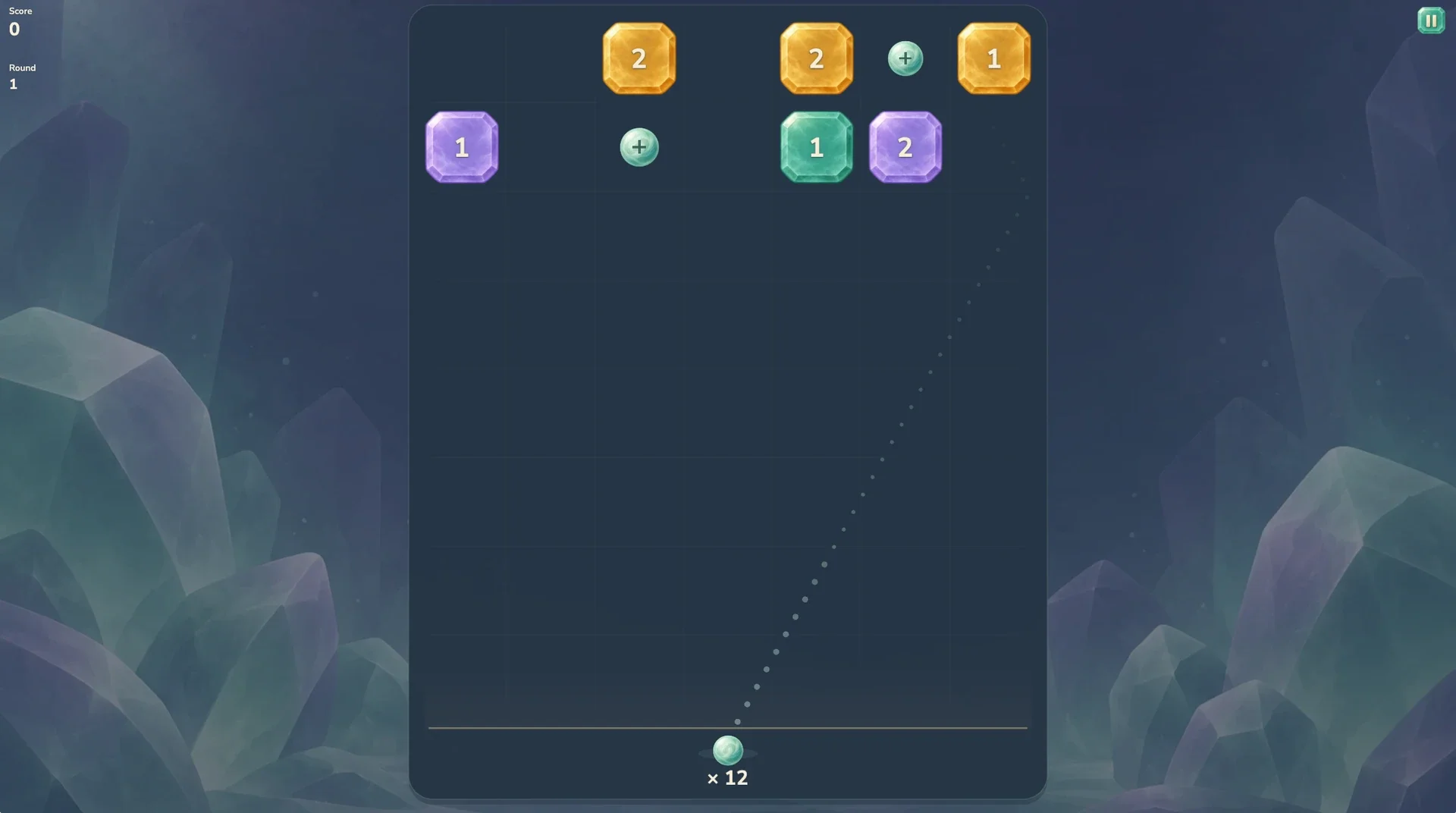 Round 1 — aim and launch pearls at crystal blocks