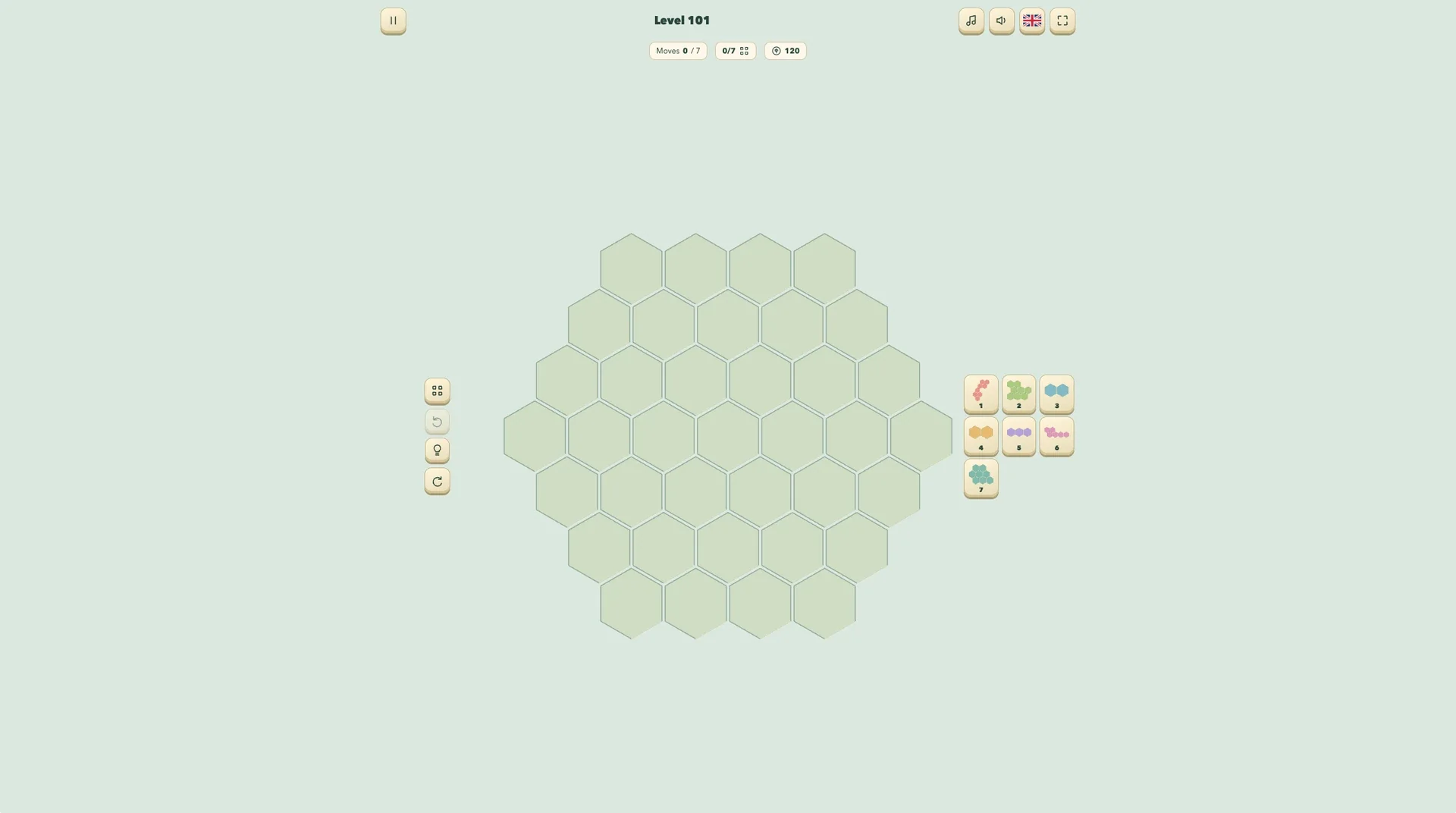Level 101 — a hexagonal mosaic challenge.