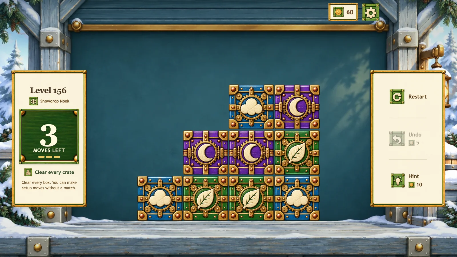 Snowdrop Nook — Level 156 with the selectable Clockwork crate pack.