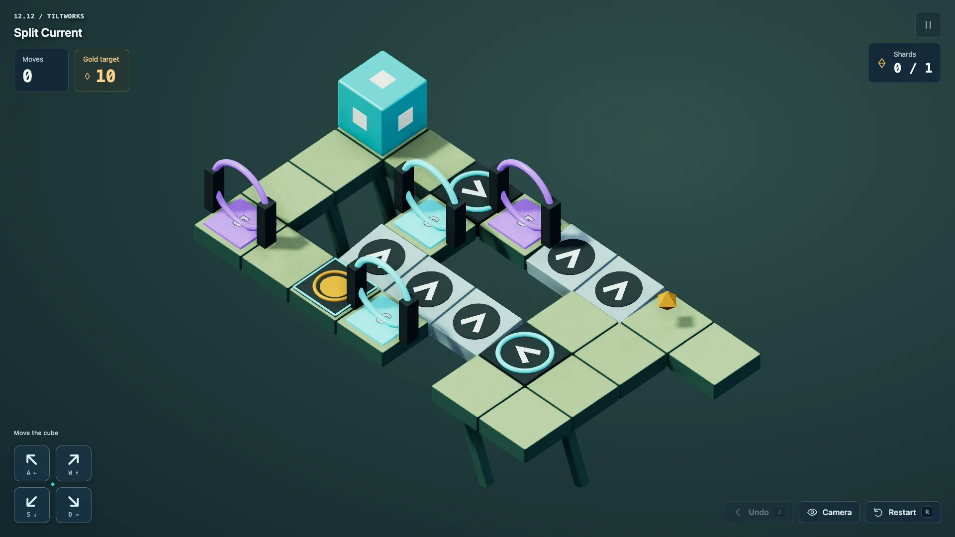 Tiltworks gameplay: plan around portals and tilting routes.