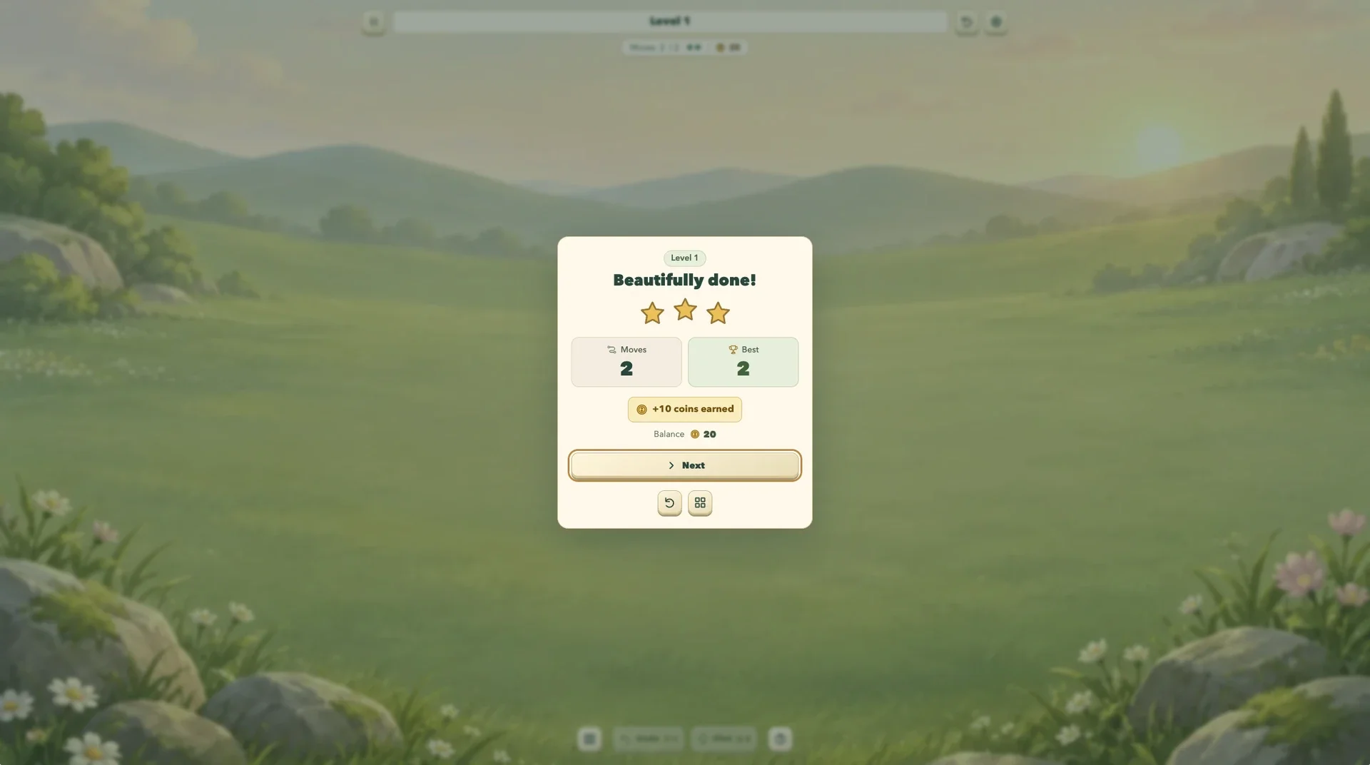 Level complete — results and rewards for the solved puzzle.
