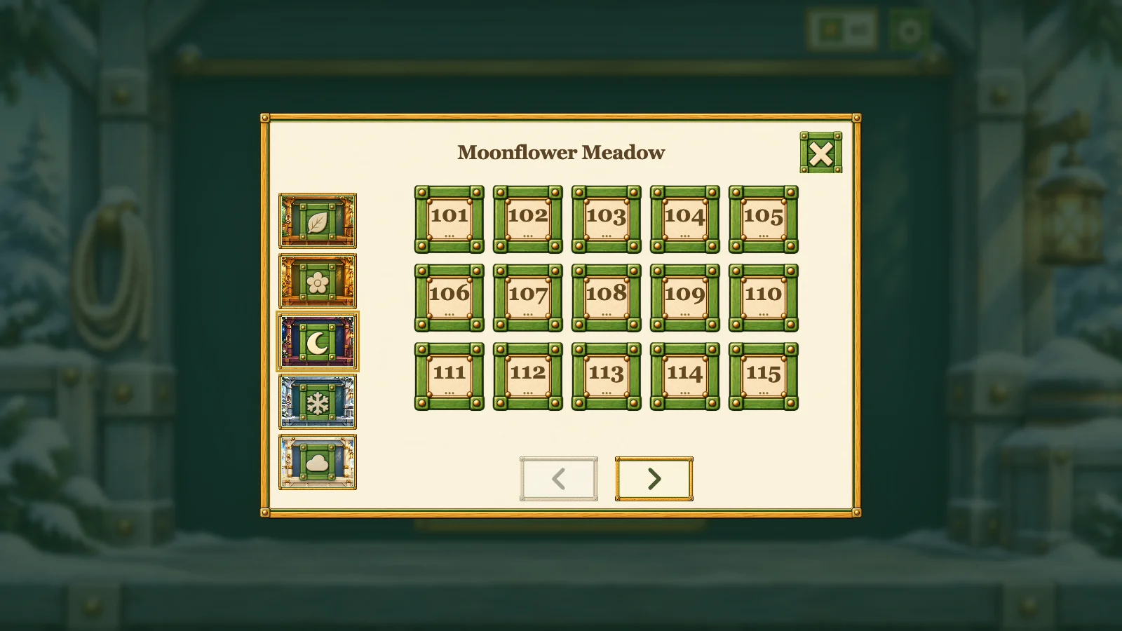 World selection — browse 250 puzzles across five worlds.