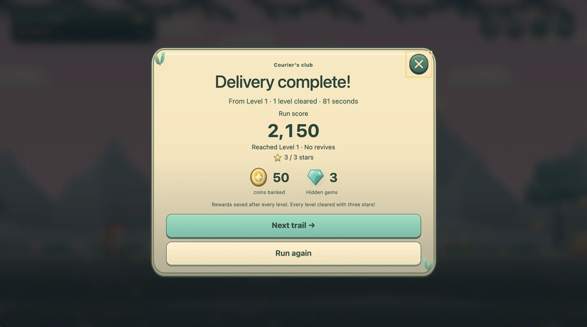 Run complete and rewards