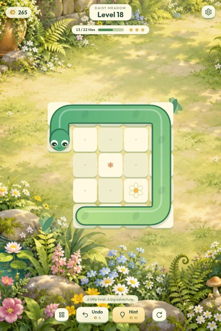Portrait gameplay — fill every tile and reach the flower last