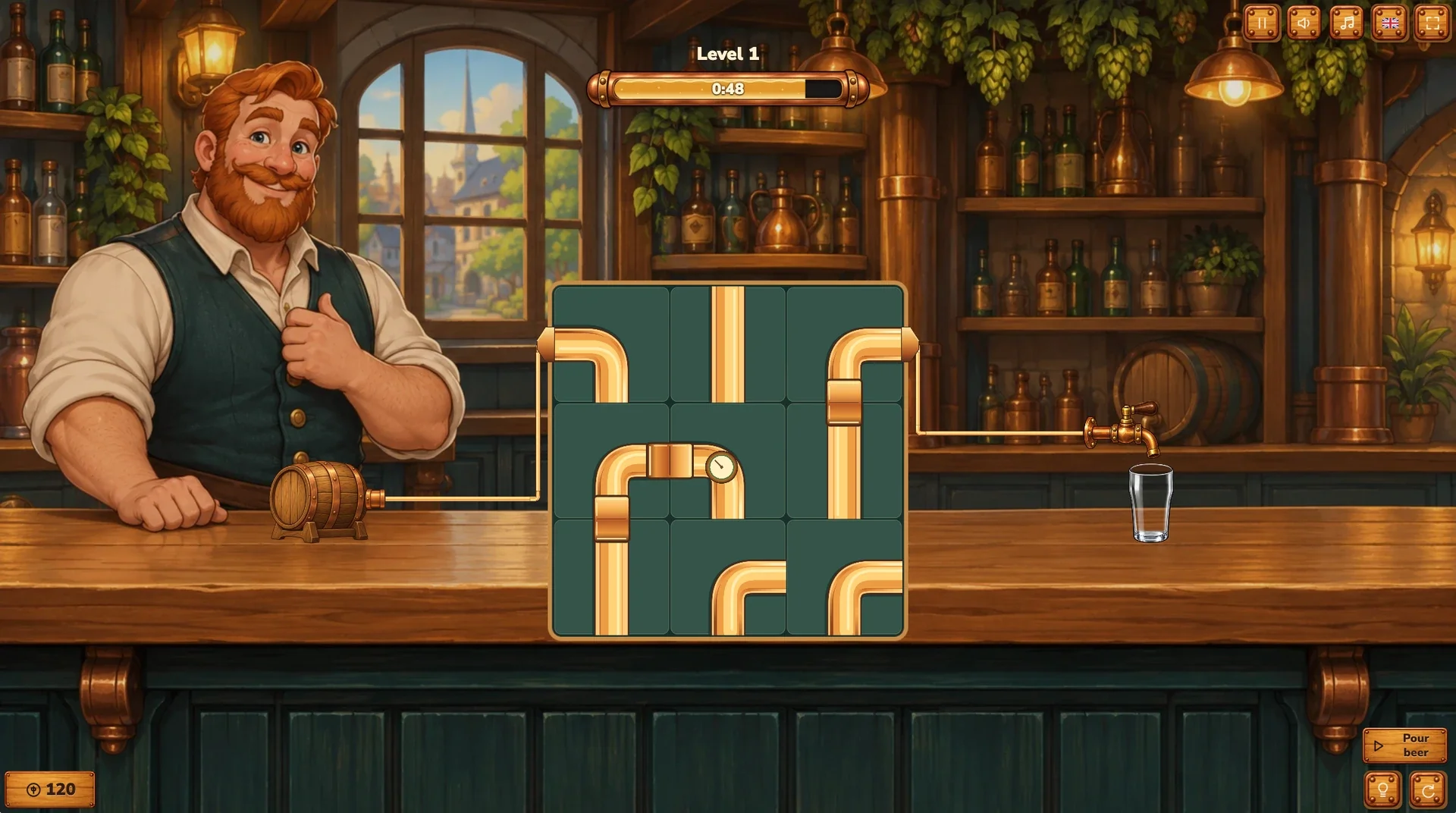 Level 1 — connect pipes to serve the first drink.