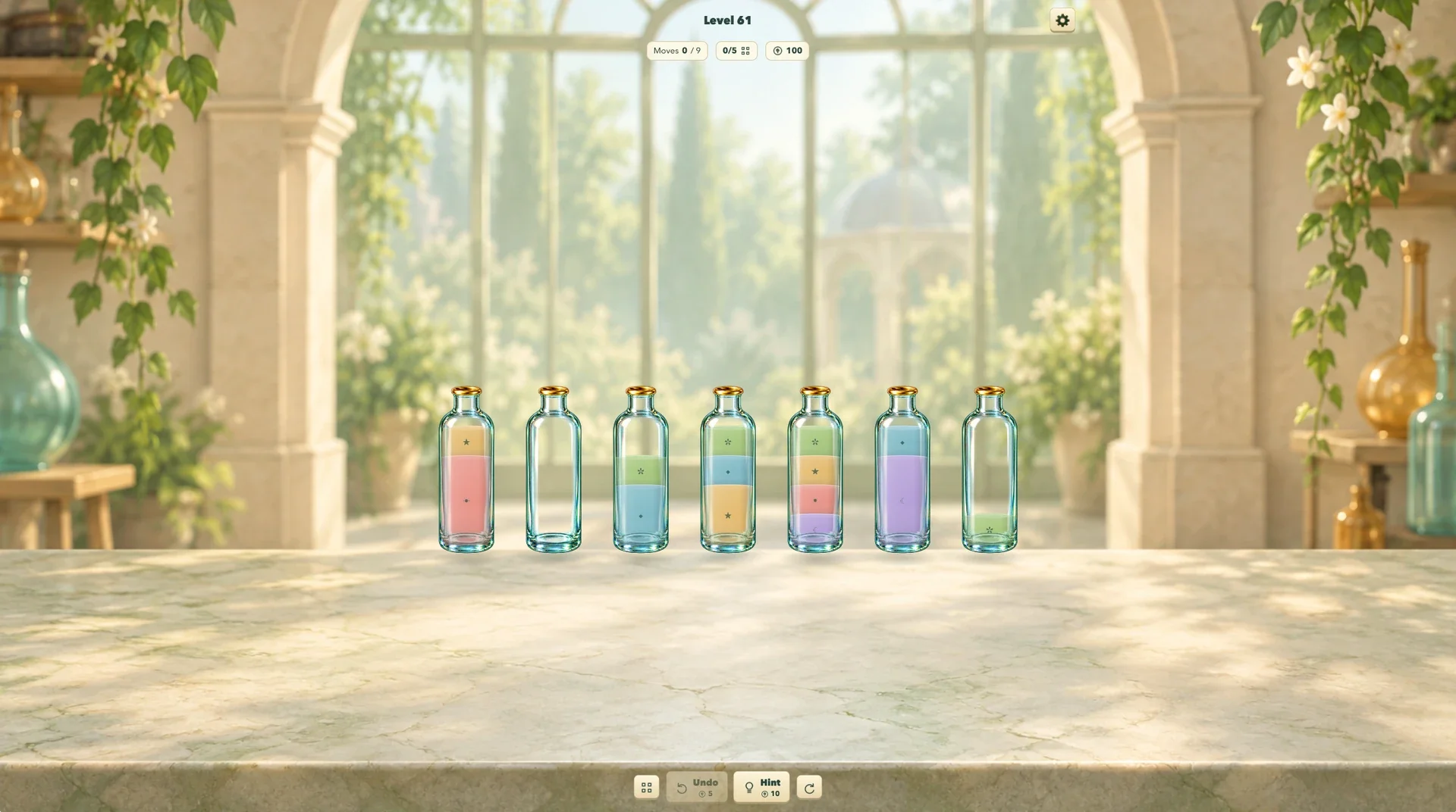 Level 61 — a larger bottle arrangement with more colours.